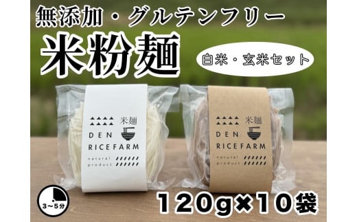 グルテンフリー 無添加 米麺 120g  10個セット（白米麺5個　玄米麺5個）｜米粉 うどん 焼きそば パスタ 麺