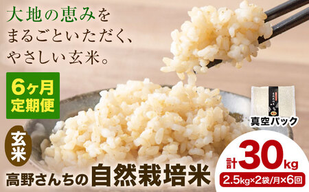 【6ヶ月定期便】令和7年産 高野さんちの自然栽培米 玄米 計30kg(2.5kg×2袋/月×6回) 《真空パック》 株式会社有機農場《お申し込み月の翌月から出荷開始》熊本県 菊池市 米 お米 ヒノヒカ