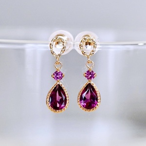 K10YG(10金) イエローゴールド 揺れる ロードライトガーネット アンティーク ピアス  保証書付  SR-2254 242-060-b