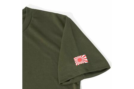 Tシャツ【左腕 軍艦旗】自衛隊グッズ ワンポイント 旭日旗　オリーブグリーン　Sサイズ ku091-081-s-r
