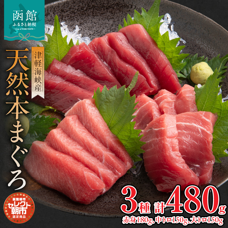 セレクト朝市「津軽海峡産天然本まぐろ」（赤身180g,中トロ150g,大トロ150g）_HD009-033