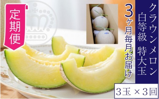 【3ヶ月定期便】クラウンメロン【並（白等級）】特大玉（1.5kg前後）3玉入り