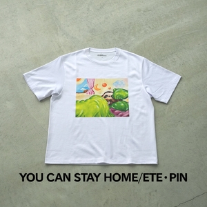 ＜新登場＞VOICE GATHERING アートプリントT-Shirt(YOU CAN STAY HOME・Lサイズ・1枚) Tシャツ 半袖 トップス ホワイト 白 クルーネック M L サイズ アー