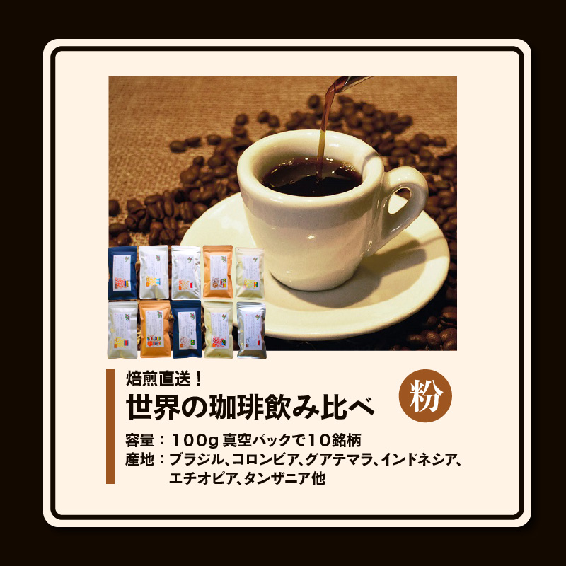焙煎直送！世界の珈琲飲み比べ（合計1kg）粉コース_焙煎直送 コーヒー セット 自家焙煎 ブラジル コロンビア グアテマラ インドネシア 福岡県 久留米市 お取り寄せ コーヒー粉 珈琲 飲料 真空パッ