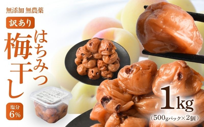 
                  【はちみつ梅】無添加梅干し ひょう被害エール規格外はちみつ梅干し 1kg（500gパックx2個）塩分6% 甘酸っぱい 蜂蜜漬け 6-HYO baiko016［KU12］
                
