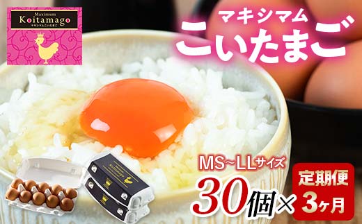 【TVで話題沸騰！】3か月定期便！とにかく黄身が濃いたまご「マキシマムこいたまご」30個入り 伊達市 福島県 国産 MS～LLサイズ 卵 たまご 玉子 生卵 鶏卵 F21C-482