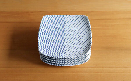 【白山陶器】【グッドデザイン賞】重ね縞 反角中皿 5枚セット【波佐見焼】[TA163]