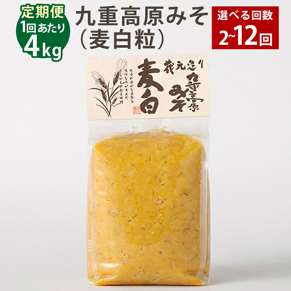 【ふるさと納税】＜選べる定期便＞九重高原みそ（麦白粒） 1回あたり計4kg（1kg×4袋） 1ヶ月毎 2回～12回 麦みそ 味噌 白色系 大麦 大豆 調味料 大分県産 九州 国産 大分県 九重町 送料無料