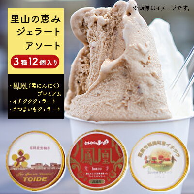 【ふるさと納税】里山の恵みジェラートアソート3種12個入り　 スイーツ ひんやり 食べ比べ ジェラートセット 詰め合わせ にんにく 濃厚 さつまいも 滑らか食感 いちじく 野菜 フルーツ