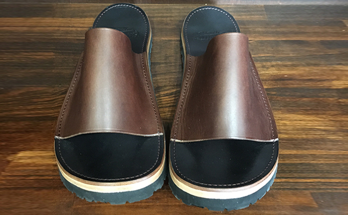 レザーサンダル（ブラウン×ブラック）サイズ8（26～26.5cm）【キャッスルファイブレザーアート】 ファッション 靴 シューズ 牛革