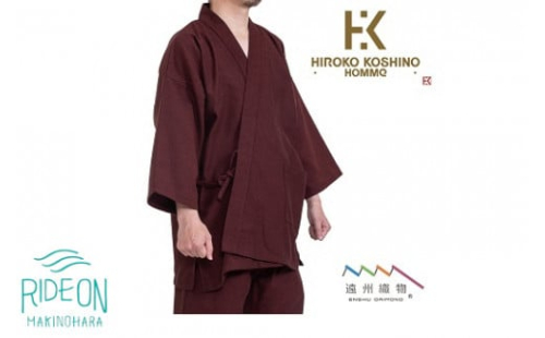 061-32　【海老色・Lサイズ】HIROKO KOSHINO HOMME 刺子織作務衣 遠州織物　織り・縫製　地元遠州製