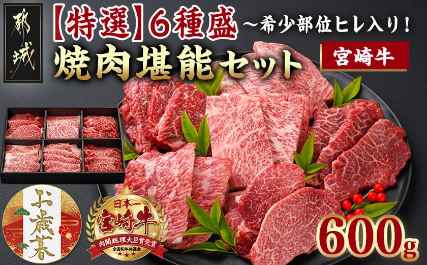 【お歳暮】≪希少部位ヒレ入り!≫ 宮崎牛【特選】6種盛 焼肉堪能セット 600g≪11月17日～12月21日お届け≫_24-6502-WG