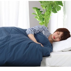 羽毛布団シングル二枚合わせ 合掛布団0.8kg/肌掛布団0.3kg オールシーズン対応  ネイビー【1310543】