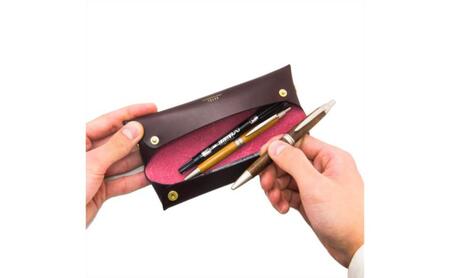 湘南工房 折革スリムトレーペンケース<バーガンディ>