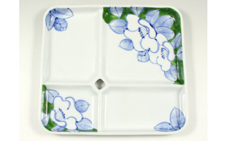 A20-399 有田焼 One Plate 1+3 椿(緑) 三光堂