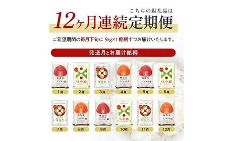 1395T04　【定期便】無洗米4銘柄定期便 5kg×12ヶ月連続 計60kg(4月～3月)はえぬき つや姫 雪若丸 ひとめぼれ