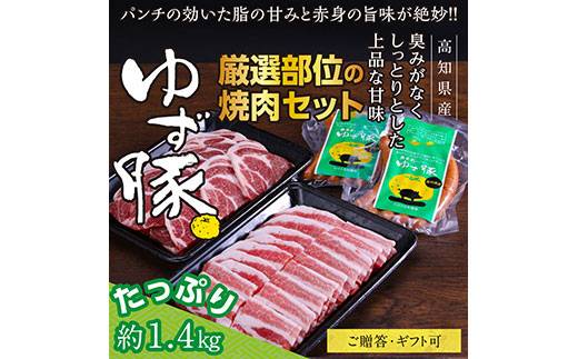 【CF-R5cbs】GRS006　【高知のブランド豚/ゆず豚】厳選部位の焼肉セット（約1.4kg）- 焼肉用 肩ロース500g バラ500g ソーセージ5本入り×2P BBQ やきにく 焼き肉 ソーセージ 豚肉 国産 詰め合わせ セット ギフト・熨斗対応可 贈答