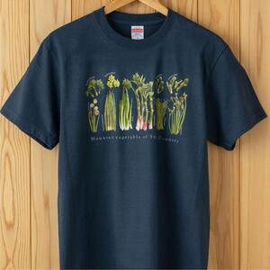 世界で唯一!着る山菜!!【山菜図鑑Tシャツ・インディゴ】 半袖 ファッション メンズ レディース 洋服 新潟  Lサイズ