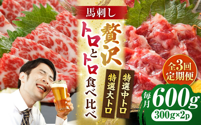 【3回定期便】【数量限定】特選霜降り馬刺し 大トロ中トロ2種食べ比べセット　計600ｇ（各300g）【山鹿食品企画】 [ZBO060]