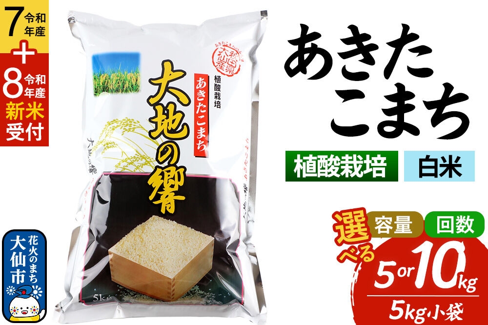 
                  米 植酸栽培 あきたこまち「大地の響」白米【選べる R7年産／R8年産 新米予約×5kg／10kg×お届け回数】精米【秋山商店】先行予約 [先行予約 新米 お米 こめ 白米 精米 植酸栽培 あきたこまち 大地の響 ブランド米 秋田県産 大仙市]
                