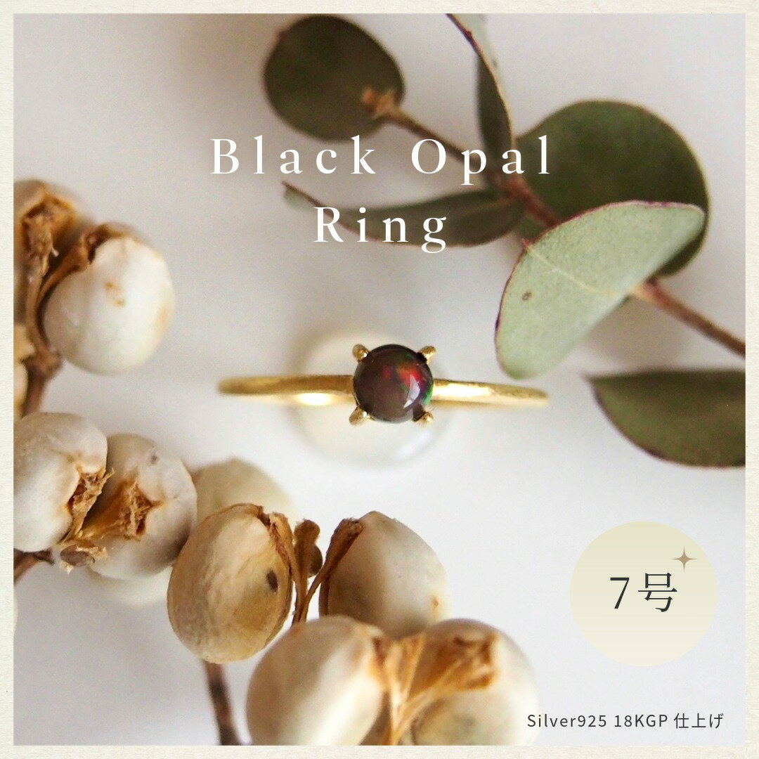 【ふるさと納税】7号 天然石 ブラックオパール リング (Silver925 18KGP仕上げ) ／ Maco アクセサリー シルバー ヘアライン加工 プレゼント 奈良県 田原本町