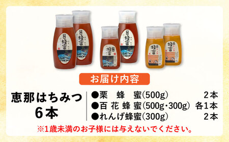 恵那蜂蜜6本セット(蓮華蜂蜜300g2本、百花蜂蜜300g・500g各1本、栗蜂蜜500g2本)【1307043】