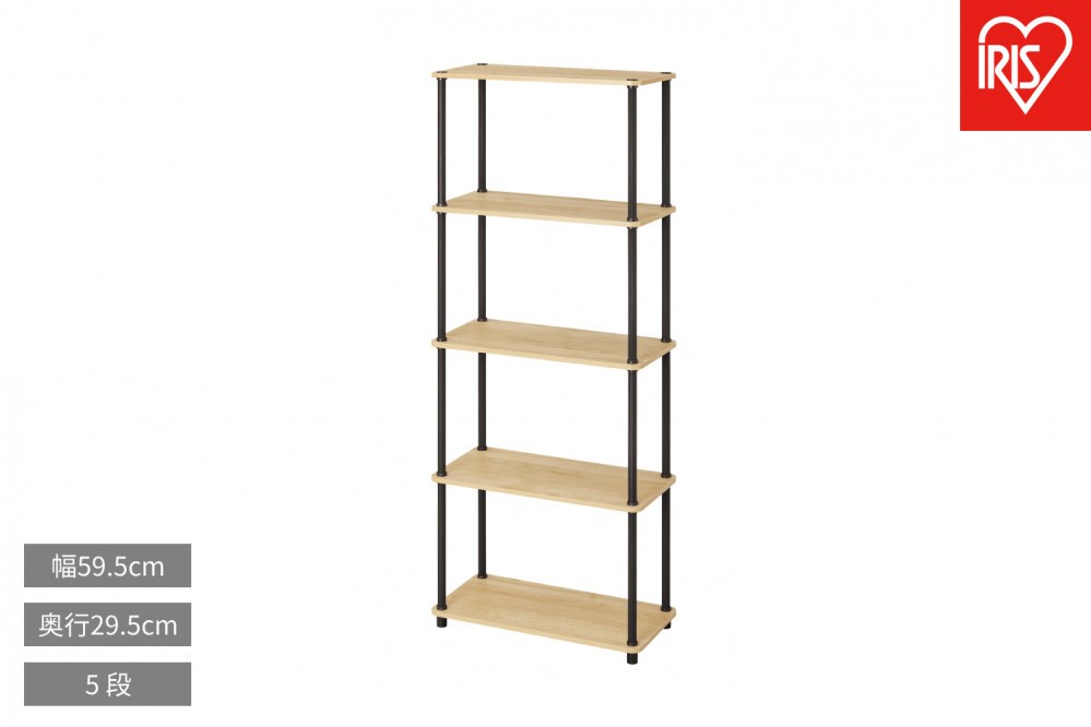 
                  組立簡単スチールポールラック ５段ラック SPRｰ5R590 ナチュラル/ブラック
                
