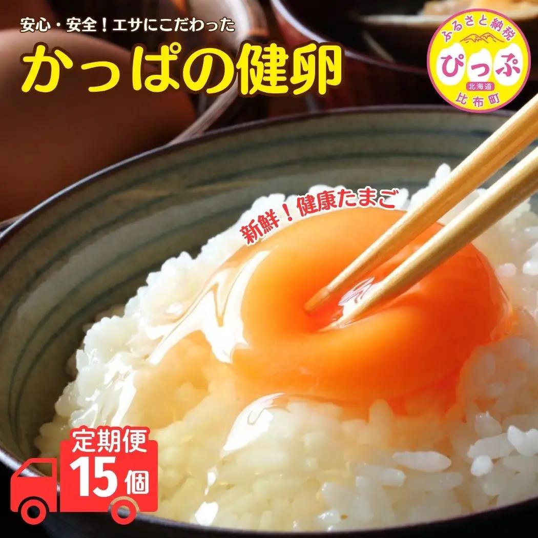 かっぱの健卵 15個 3か月定期便【大熊養鶏場】たまご 卵 玉子 タマゴ 生卵 こだわり 卵かけご飯 TKG 国産 お取り寄せ 北海道 比布町 ぴっぷ 1006-004