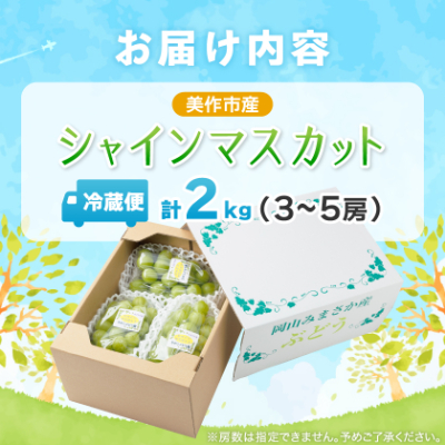 【2025年先行受付】岡山県美作市産　シャインマスカット　2kg(3～5房)【配送不可地域：離島】