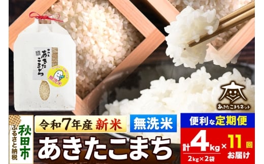 《令和7年産 新米受付》《定期便11ヶ月》あきたこまち 清流米 4kg(2kg×2袋)【無洗米】 秋田市雄和産