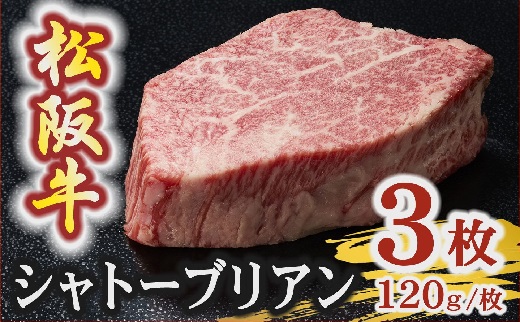松阪牛 A5 シャトーブリアンステーキ 360g（120g×3枚）【7.2-4】