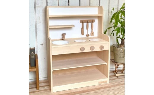 手作り木製玩具／ままごとキッチンノーマルハイタイプ（ホワイト）