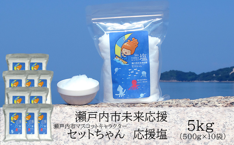 セットちゃん 応援塩 5kg(500g×10袋) 塩 フレーク塩 粗塩 調味料 岡山 瀬戸内市