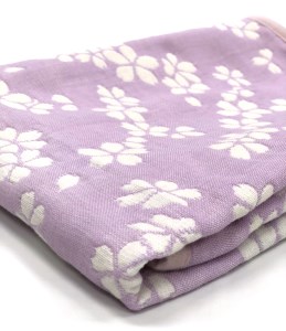 コットンジャカード織 五重ガーゼハーフケット 約100×140cm パープル色 FNG-008 [3241]