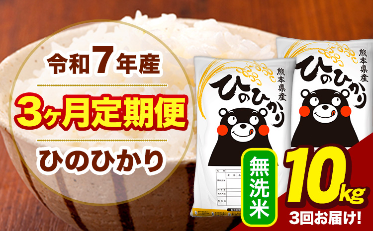 令和7年産 【3ヶ月定期便】 無洗米 米 ひのひかり 10kg《お申込み翌月から出荷》熊本県 大津町 国産 熊本県産 無洗米 送料無料 ヒノヒカリ こめ お米
