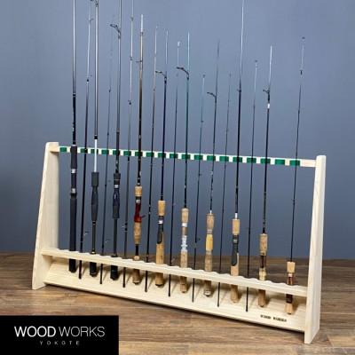 ふるさと納税 横手市 WOOD WORKS ロッドスタンド20本掛け 本体カラー:ナチュラル/フェルトカラー:グリーン