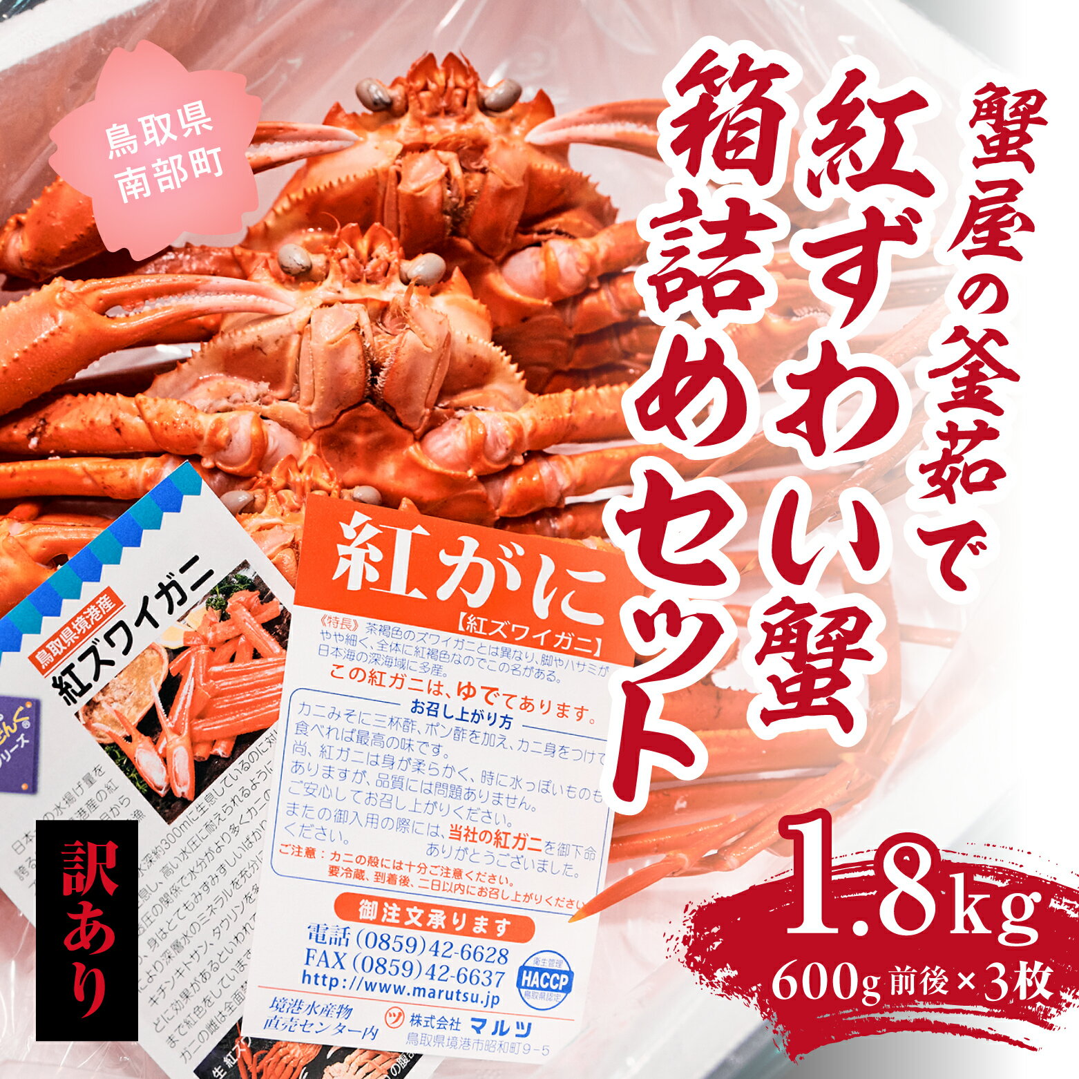 【ふるさと納税】【北海道・沖縄・離島配送不可】【訳あり】蟹屋の釜茹で紅ずわい蟹1.8kg箱詰めセット 600g前後×3枚 ベニズワイガニ 紅ずわいがに カニ かに 境港 マルツ ボイルズワイガニ