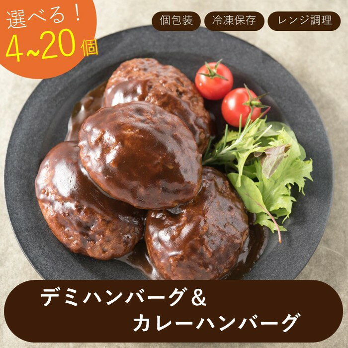 累計40万個突破記念！デミ＆カレーハンバーグセット【選べる4個・8個・16個・20個】 冷凍 レンジ 湯せん 簡単 個包装