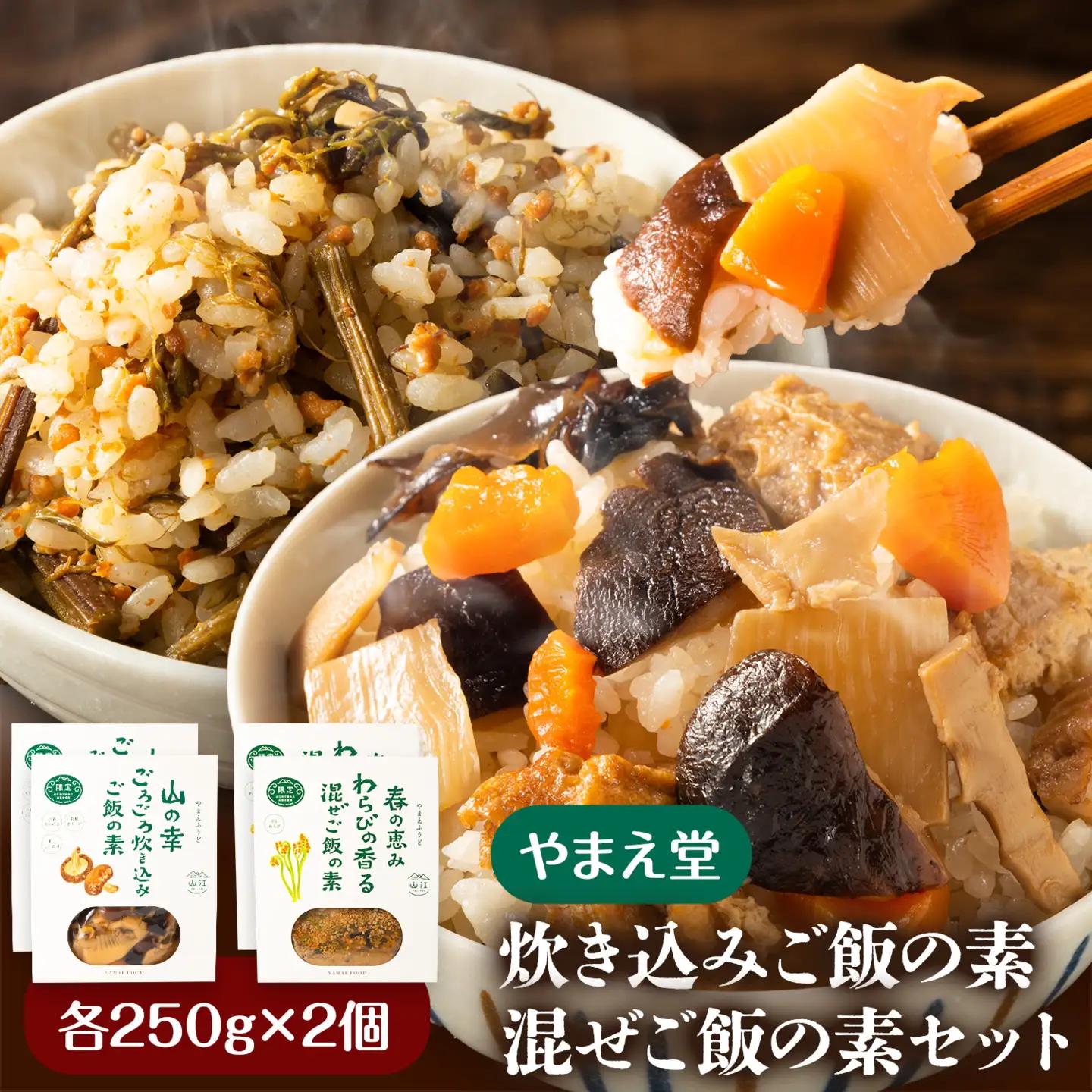 炊き込みご飯の素 混ぜご飯の素セット 各250g×2個 有限会社 やまえ堂 《30日以内に出荷予定(土日祝除く)》山の幸 たけのこ 竹の子 筍 しいたけ きくらげ わらび 炊き込みご飯 混ぜ込みご飯 送料無料