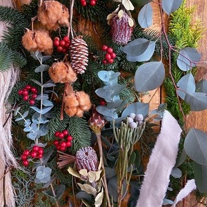 Xmas 自分で作る スワッグ 【赤】新潟 阿賀 たけむら生花店  キット｜季節 おまかせ インテリアグリーン ドライフラワー 花 贈り物 花束 ギフト 送料無料 プリザ クリスマス プレゼント 壁掛