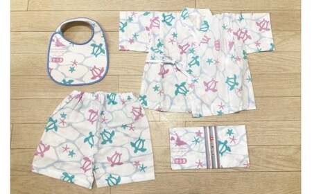 HF003　ベビーセット（てぬぐい／甚平／スタイ）【ウミガメ】