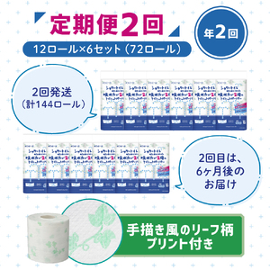 トイレットペーパー 定期便 年2回 6ヶ月後のお届け エリエール シャワートイレのためにつくった吸水力が2倍のトイレットペーパー 12ロール 6個 セット トイレ ペーパー 日用品 消耗品 2回 お楽