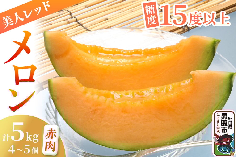 
            【先行受付】美人レッドメロン 4～5個 計5kg 甘みじゅうぶんの赤肉メロン 糖度15度以上 ミツバチ交配 秋田県 男鹿市 JAなまはげ
          