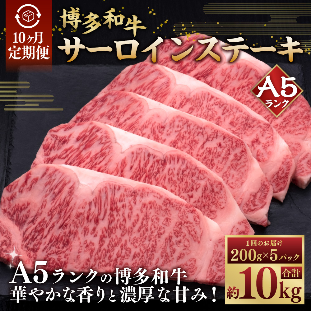 【10ヶ月連続定期便】A5等級 博多和牛サーロインステーキ 200g×5枚 肉 牛肉