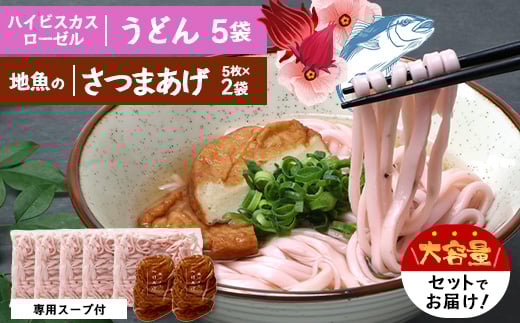 ハイビスカスローゼルうどん（5袋）と地魚のさつまあげ（5枚×2袋）セット CB7015 ｜麺 めん 食品 加工食品 人気 おすすめ うどん ハイビスカス さつまあげ だし セット 地元を元気に 本土最南端 南大隅町 鹿児島県