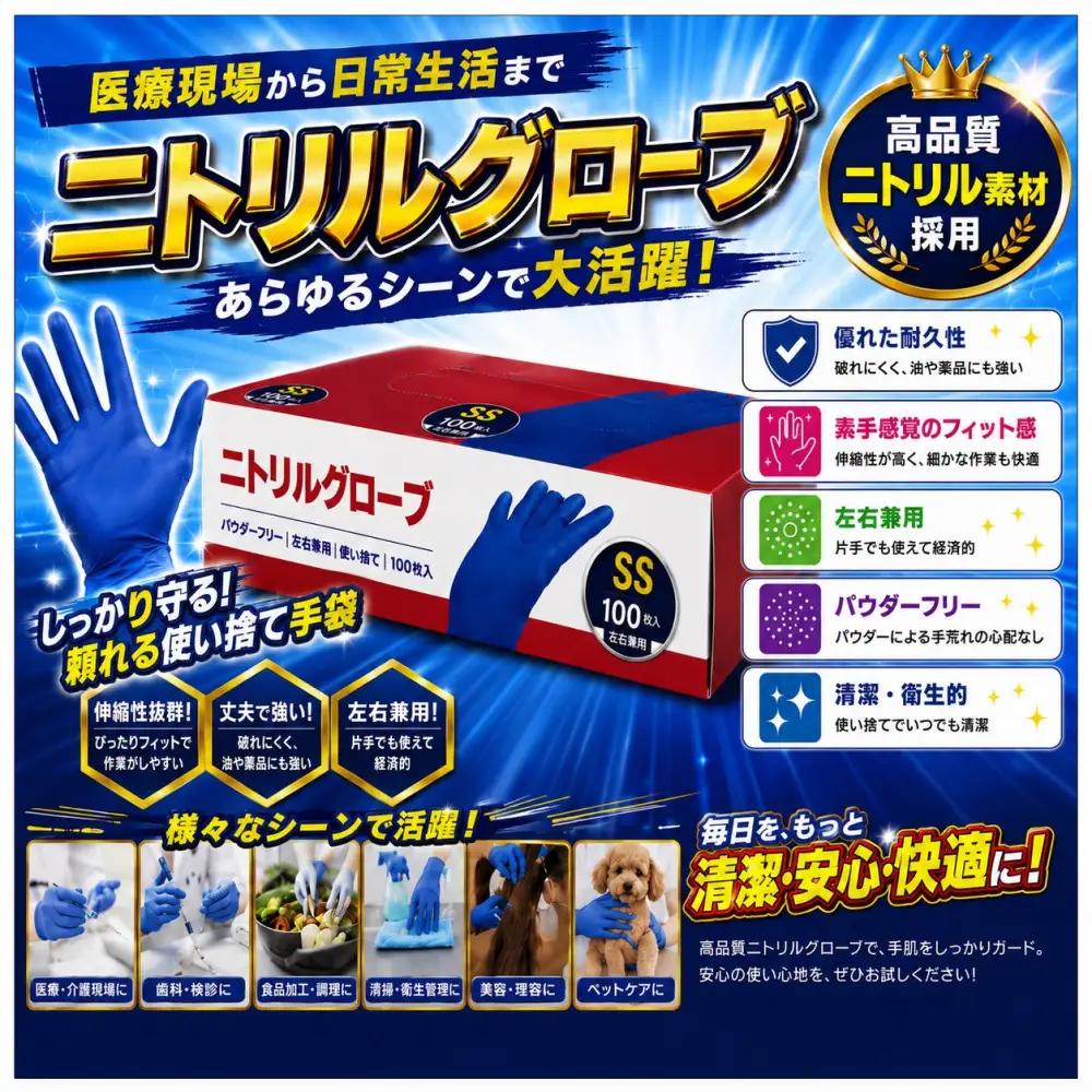 ニトリルグローブSS　100枚入り　3箱