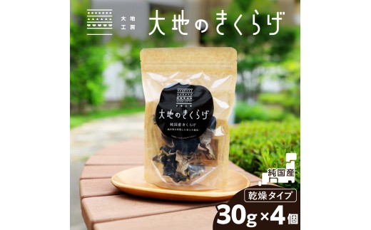 きくらげ 国産 乾燥きくらげ 30g × 4個 セット 大地のきくらげ  | キクラゲ 120g 木耳 乾物 乾燥食材 食物繊維 鉄分 ビタミンD 食材 肉厚 プリプリ コリコリ 低カロリー 栄養 旨み 料理 惣菜 おかず 中華 料理 ラーメン 具材 炒め物 スープ 食材 野菜 人気 おすすめ お取り寄せ ハウス栽培 大地工房 株式会社PEC 埼玉県 桶川市