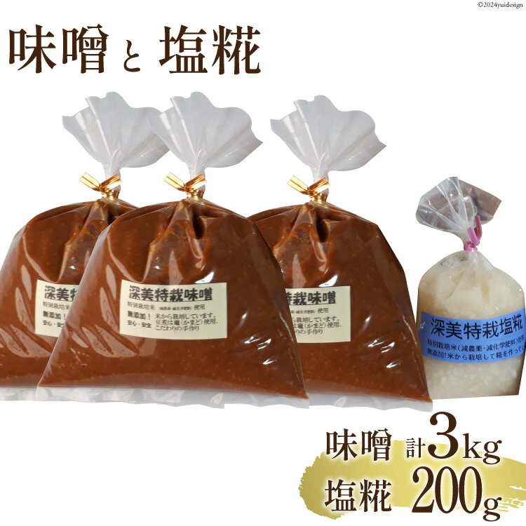 【ふるさと納税】調味料 味噌 1kg×3袋 塩糀 200g×1袋 無添加 詰め合わせ [深美糀店 富山県 上市町 32280139] みそ ミソ 塩こうじ 大豆 味噌汁 みそ汁 熟成 下ごしらえ 冷蔵 数量限定 詰合せ 美味しい 手作り