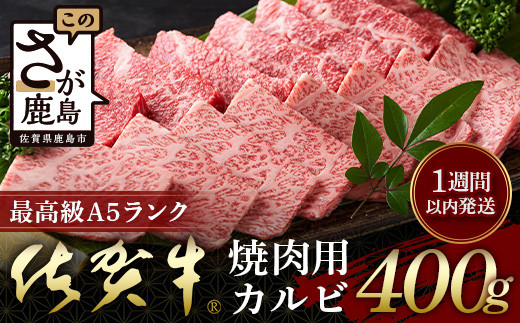 【最速！1週間以内発送！】佐賀牛 最上級Ａ５ランク カルビ焼き肉用400ｇ C-121