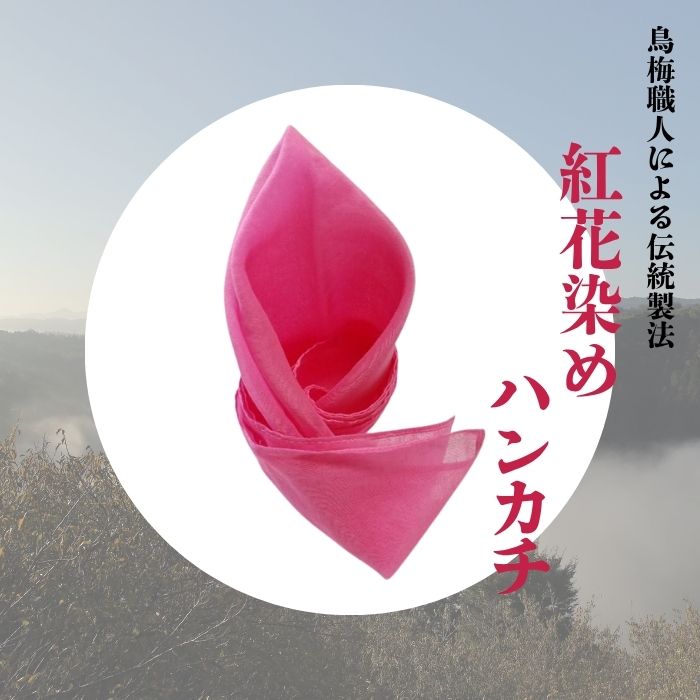 【ふるさと納税】鳥梅職人による伝統製法 紅花染め ハンカチ（綿） 梅古庵 奈良県 奈良市 なら 13-006